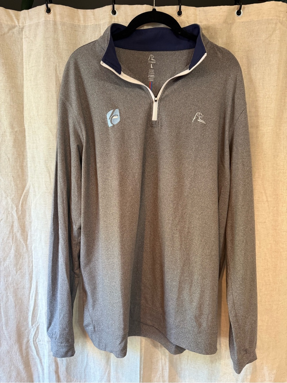 Rhoback Gray Quarter-Zip Pullover with Navy Trim